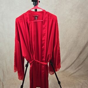 Victoria's Secret Red Satin Lace Robe
